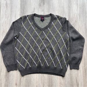 Valentino Mens Gray  V Neck Wool Knit Jumper | Vintage Designer Sweater VTG
